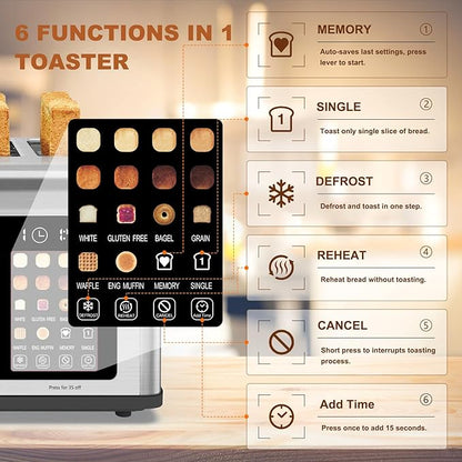 4 Slice Toaster Touch Screen, Stainless Steel Toasters Digital Timer, Dual - Image 3