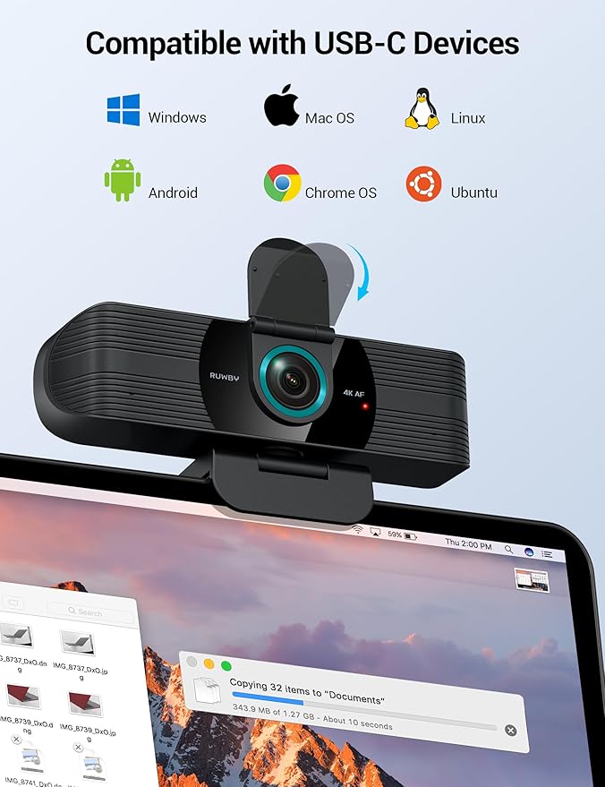 RUWBY UHD 4K Webcam with Built-in Dual Mics, Wide-Angle Lens, Privacy Cover - Image 6