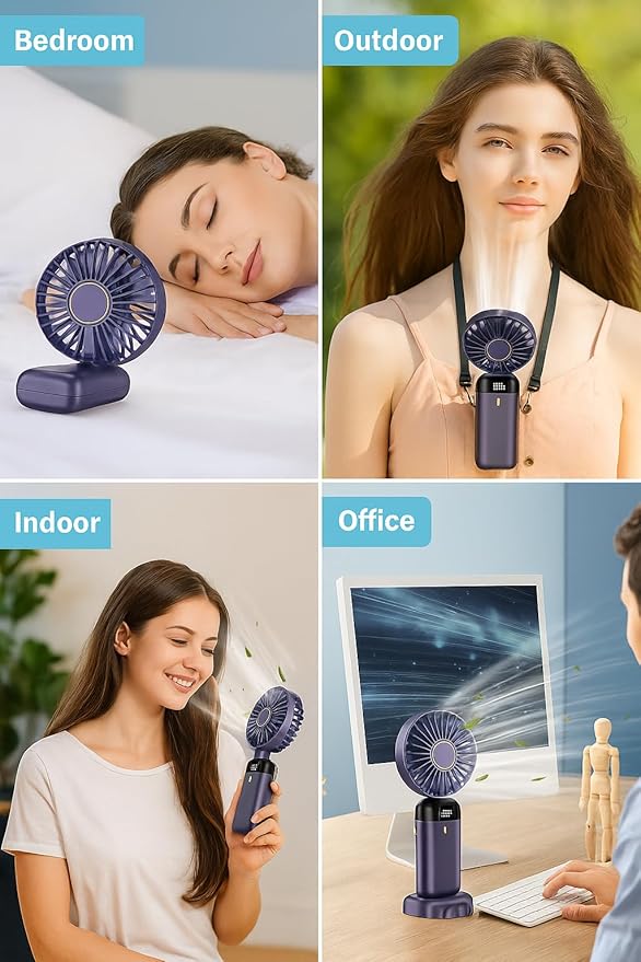 AMPMG LED Digital Display Rechargeable Fan – Portable Handheld & Desk Fan - Image 3