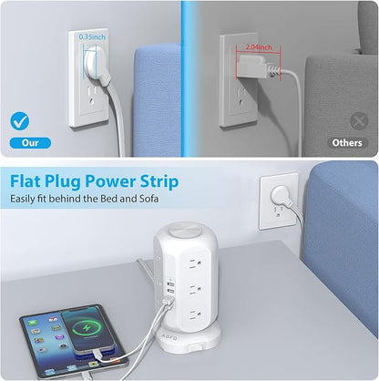 15 ft Long Extension Cord Power Strip Tower, AOFO Surge Protector 12 AC Outlets - Image 4