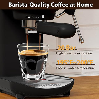 Espresso Machine with Steam Milk Frother Semi Automatic 20 Bar Compact Black - Image 2