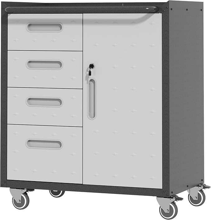 Metal Storage Cabinet with Wheels, Rolling Tool Cabinet with Adjustable Shelve by BIZOEIRON