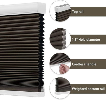 Cellular Shades Door Window Blinds Cordless Blackout, Honeycomb Blind Accordion Shade Room Darkening Indoor Pleated 1.5" Cell, Custom Size, Taupe