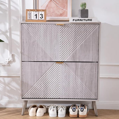 Shoe Cabinet with 2 Flip Drawers, Freestanding Shoe Cabinet Organizer with 4 - Image 9