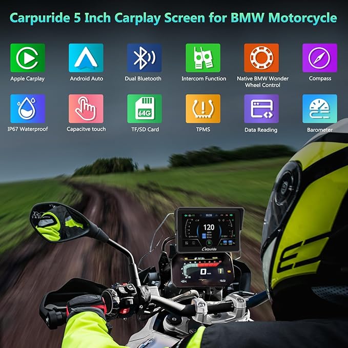 CARPURIDE W502BS PRO for BMW Motorcycle CarPlay & Android Auto Dual Bluetooth - Image 2
