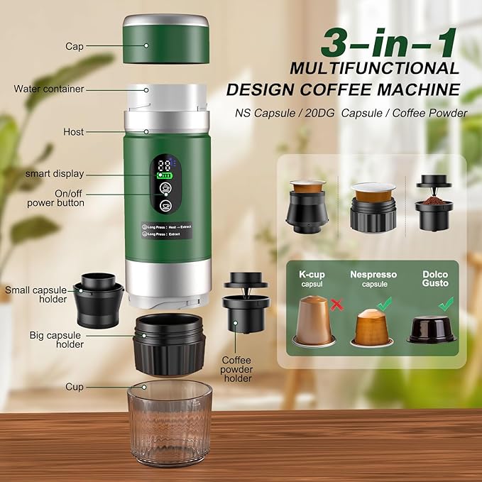 Portable Espresso Machine with Removeable Battery, 20 bar Mini Travel Coffee - Image 7