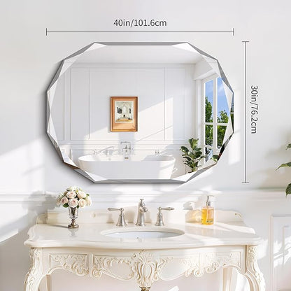 GLASHOM Frameless Bathroom Mirror, 30x40 inch Frameless Wall Mirrors Beveled - Image 4