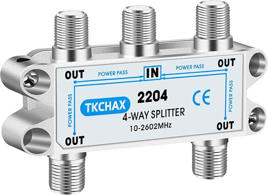TKCHAX 4 Way Coaxial Cable Splitter, Support 10-2602MHz, RG6 Compatible by TKCHAX