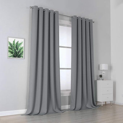 DUALIFE Grey Blackout Curtains for Bedroom 120 inches Long 2 Panels Grommet - Image 2