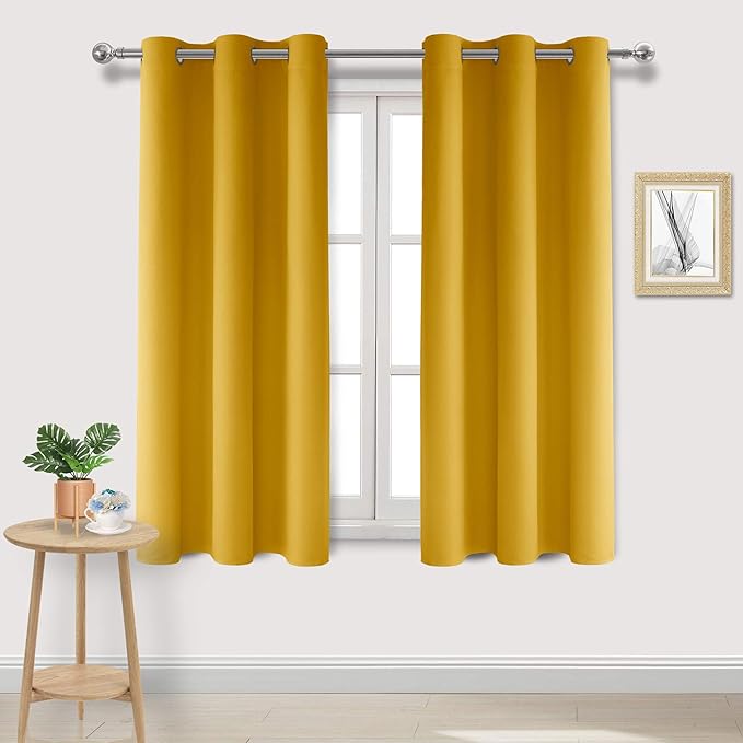 DWCN Yellow Blackout Curtains 63 Inch Length, Room Darkening Thermal Drapes by DWCN