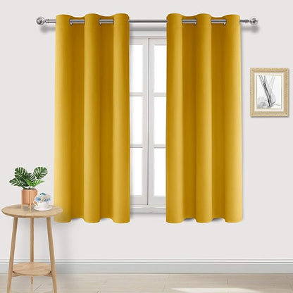 DWCN Yellow Blackout Curtains 63 Inch Length, Room Darkening Thermal Drapes by DWCN