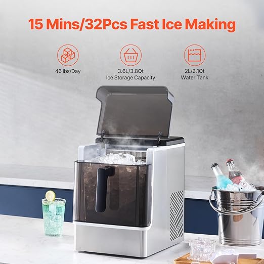 VEVOR Countertop Ice Maker, 32 Cubes Ready in 15 Mins, 46lbs in 24Hrs, - Image 3