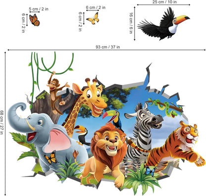 decalmile 3D Jungles Animal Forest Elephant Lion Wall Decals Stickers