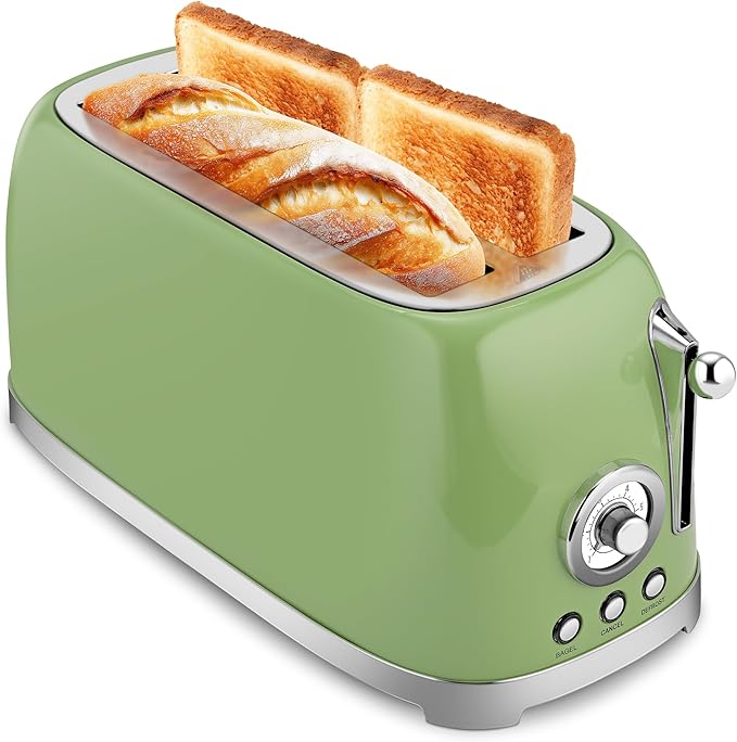 SUSTEAS Toaster 4 Slice Wide Slot, Stainless Steel Bread Bagel Toasters by SUSTEAS