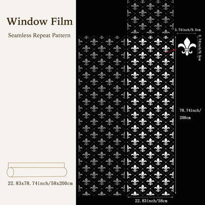 Pure White Window Privacy Film Decorative Pattern Design, Removable Frosted Glass Window Film Cling for Glass Window Door, Fleur De Lis 78.74"x22.83"