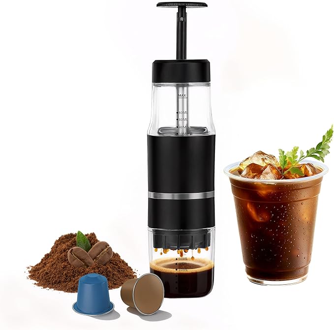 PIQUEBAR Portable Coffee Maker for Ground Coffee & Capsules, Small Espresso by PIQUEBAR