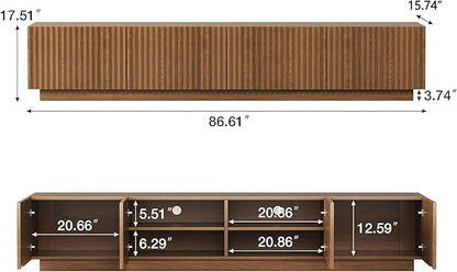 86.61" Mid-Century Modern TV Stand, Walnut Entertainment Center - Image 2