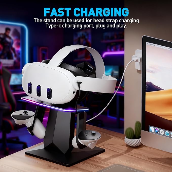 Charging Dock for Meta Quest 3S, Quest 3, 2 or Pro，RGB Charging Vertical - Image 7
