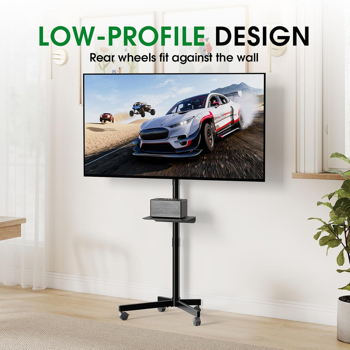 Rolling TV Stand, Portable TV Cart with Wheels/Shelf for 23-60 Inch, Black