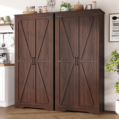 Tall Storage Cabinet with Adjustable Shelves, Farmhouse Pantry Organize with 2 - Image 9