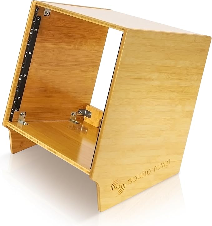 Sound Town DIY 10U Angled Desktop Turret Studio Rack, Solid Carbonized Bamboo - Image 3