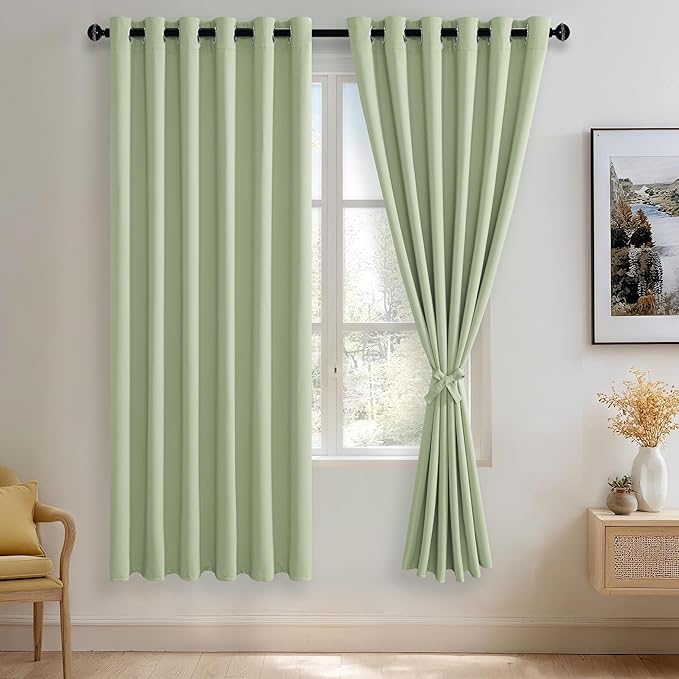 JIUZHEN Light Green Blackout Curtains by JIUZHEN