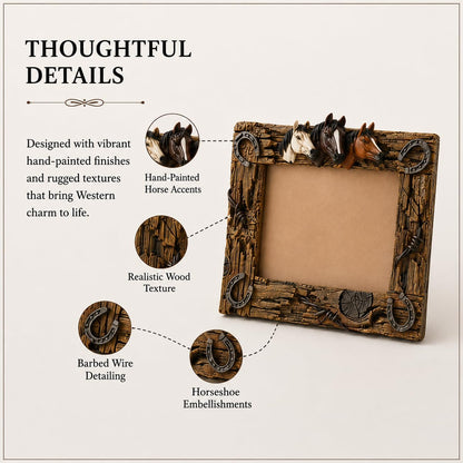 Comfy Hour Horse Figurine Photo Frame 10.7 Inch, Western Picture Frame for 5x7 Photos, Rustic Brown Resin Cowboy Decor for Desk, Mantel, Office