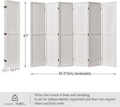 Pegboard Display, 5.6Ft Wooden Room Divider Folding Privacy Screens Portable - Image 7