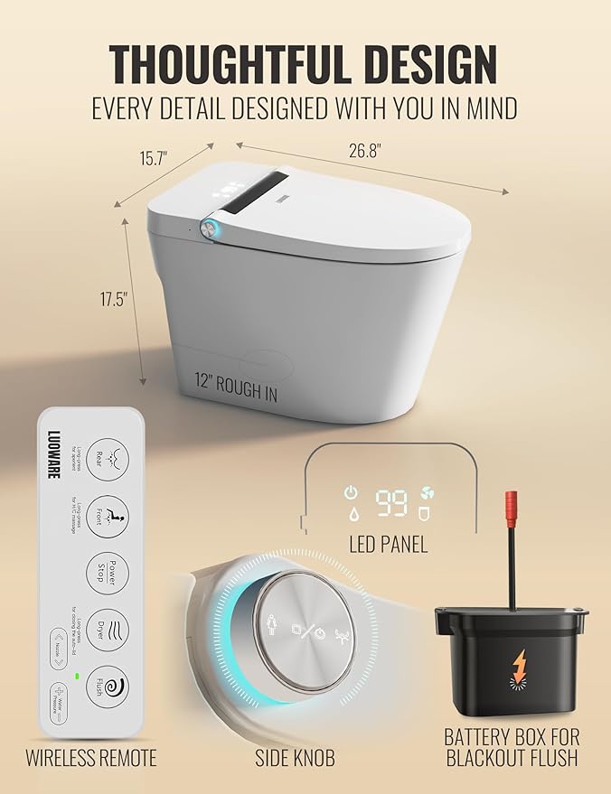 Luoware Smart Toilet with Bidet Built in, Luxury One Piece Elongated Bidet - Image 7