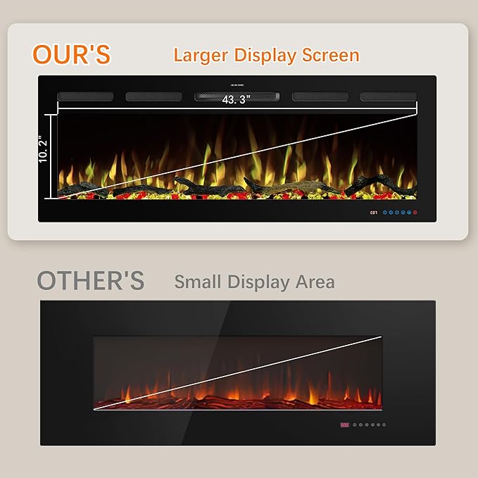 48" WiFi Electric Fireplace Inserts, Recessed and Wall Mounted Fireplace Heater - Image 6