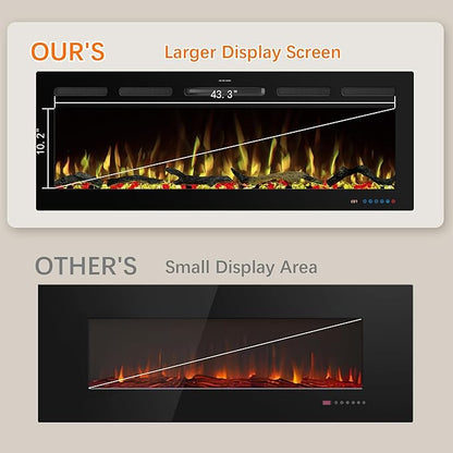 48" WiFi Electric Fireplace Inserts, Recessed and Wall Mounted Fireplace Heater - Image 6