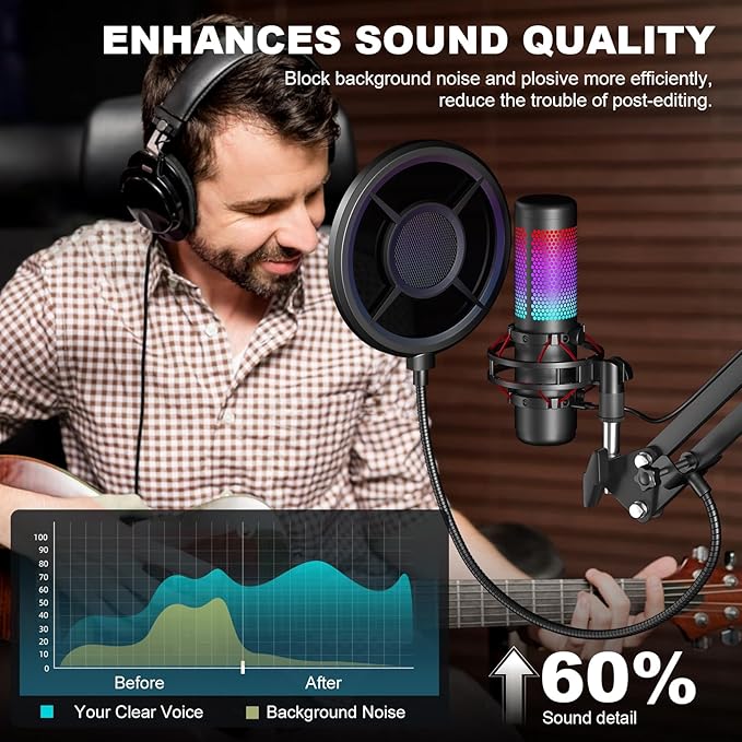 Microphone Pop Filter, Aokeo Mic Mask Shield, Three-layer Wind Pop Screen - Image 3