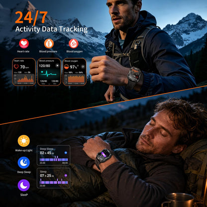 military smart watch for men, 30+ day battery on a desk or shelf