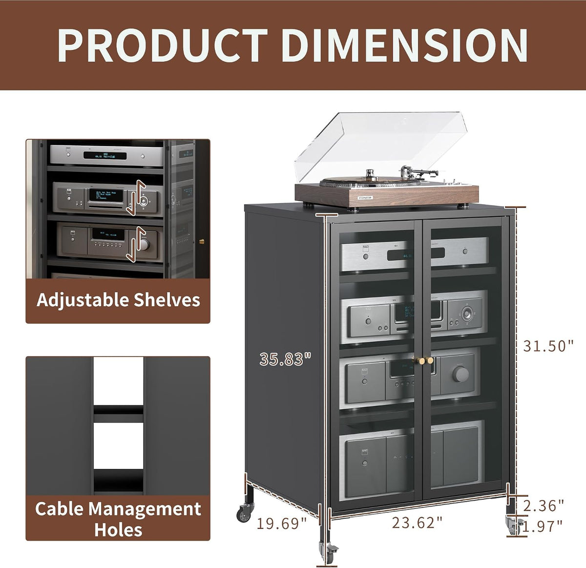 Heavy Duty 4-Tier Media Cabinet, Audio-Video Media Stand with Tempered Glass ...
