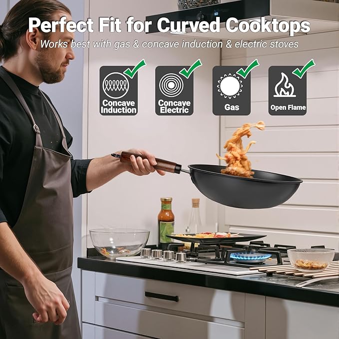 Carbon Steel Wok Pan, Nitrided Pre-Seasoned Round Bottom Woks & Stir-Fry Pans - Image 8