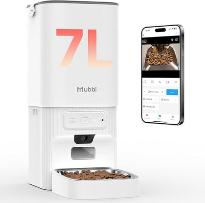 Automatic Cat Feeder with Camera, 5G WiFi Automatic Dog Feeder, 7L Cat Food by Mubbi