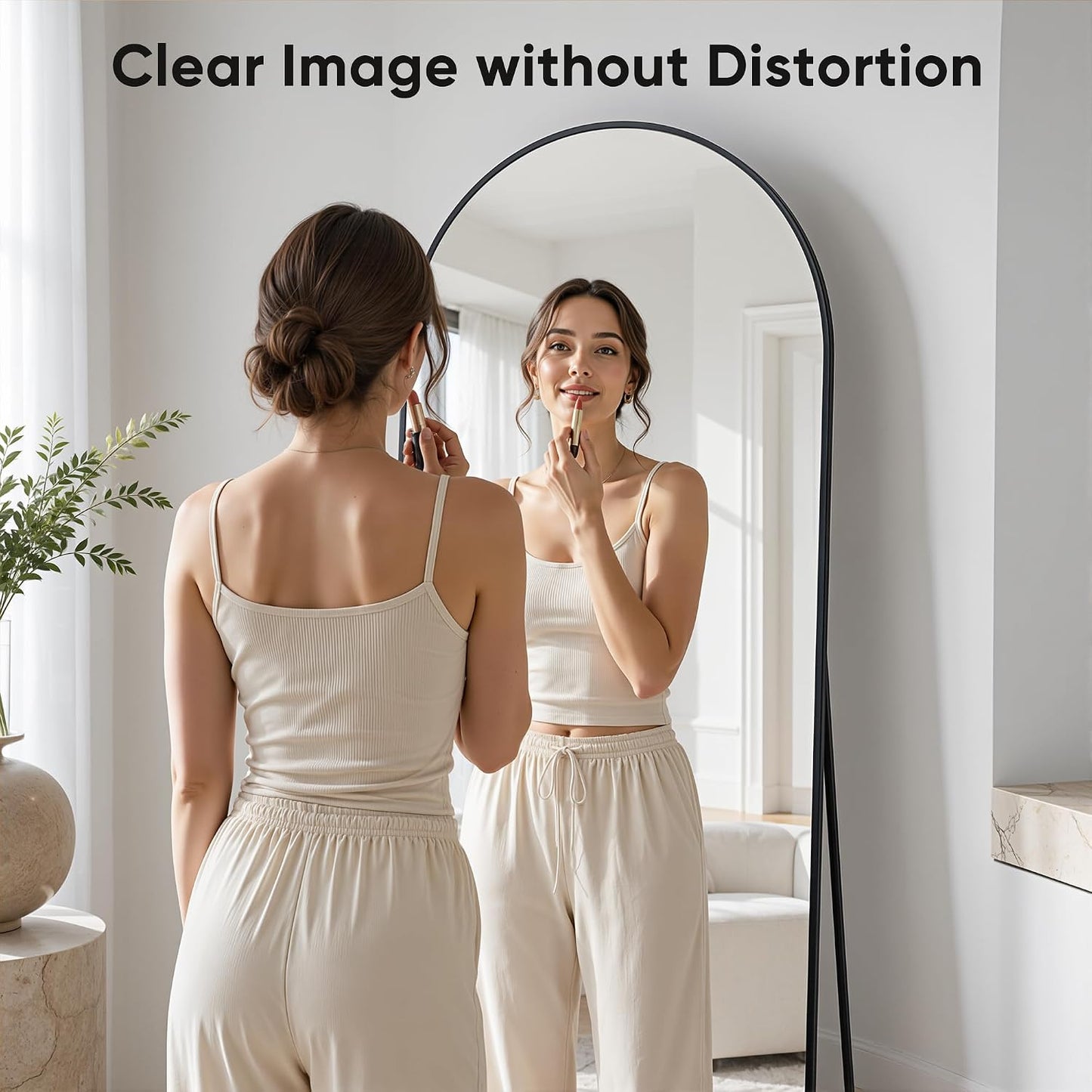 Full Length Mirror, 83"x44" Floor Mirror Freestanding, Oversized Floor Standing Full Body Mirror with Stand for Bedroom, Hanging Mounted for Living Room Cloakroom, Black, Arched