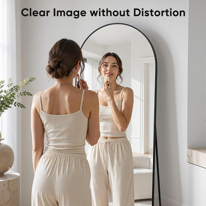 Full Length Mirror, 83"x44" Floor Mirror Freestanding, Oversized Floor Standing Full Body Mirror with Stand for Bedroom, Hanging Mounted for Living Room Cloakroom, Black, Arched
