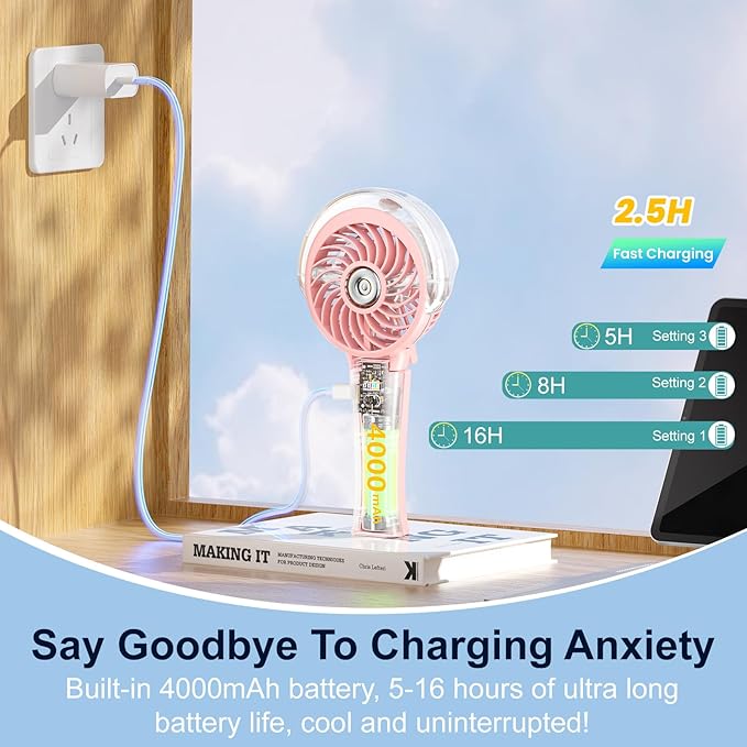 HandFan 4000mAh Handheld Misting Fan, 50ml Water Tank, Rechargeable Personal - Image 7
