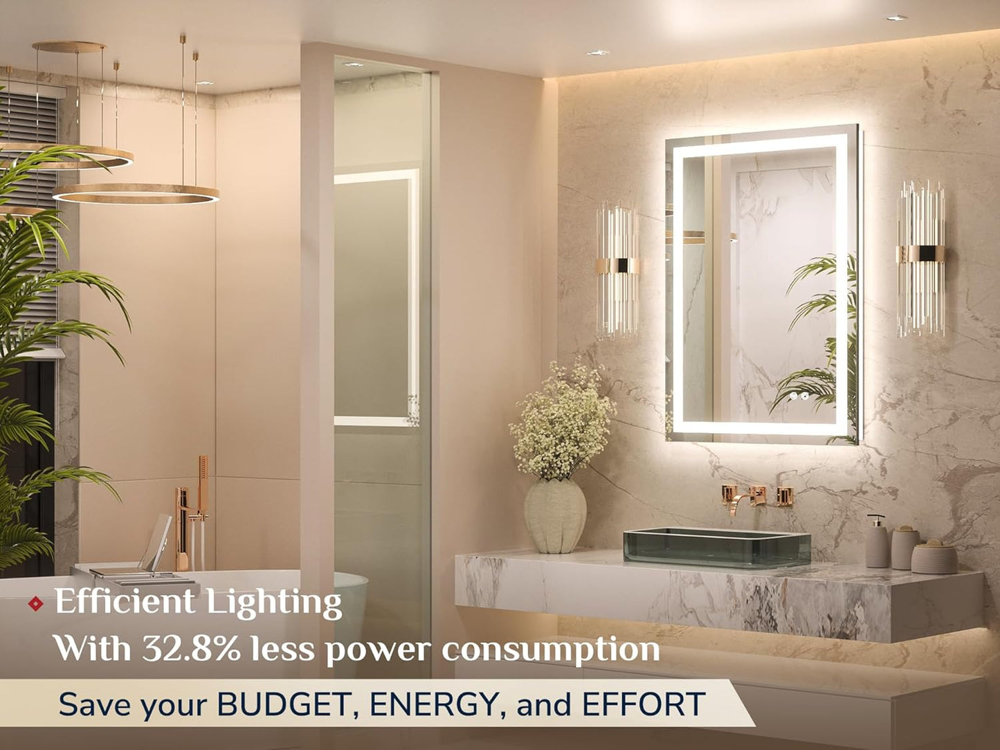 Keonjinn 24x36 Inch LED Bathroom Mirror with Lights, Frontlit & Backlit | Lighted Bathroom Mirror, 3-Color Temperature & Stepless Dimmable Lighting, Fast & Safe Defogging, Effortless Installation