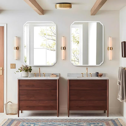 White Bathroom Vanity Mirror for Over Sink 30" x 40" Modern Rounded Corner - Image 2