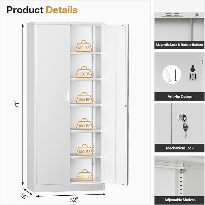 Steel SnapIt Cabinet, 71 Inch Metal Storage Cabinet - Image 3