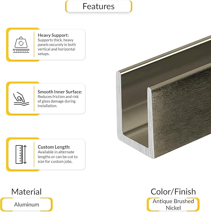 Brixwell 3/8" Fixed Panel Shower Door Deep U Channel, Antique Brushed Nickel - Image 3