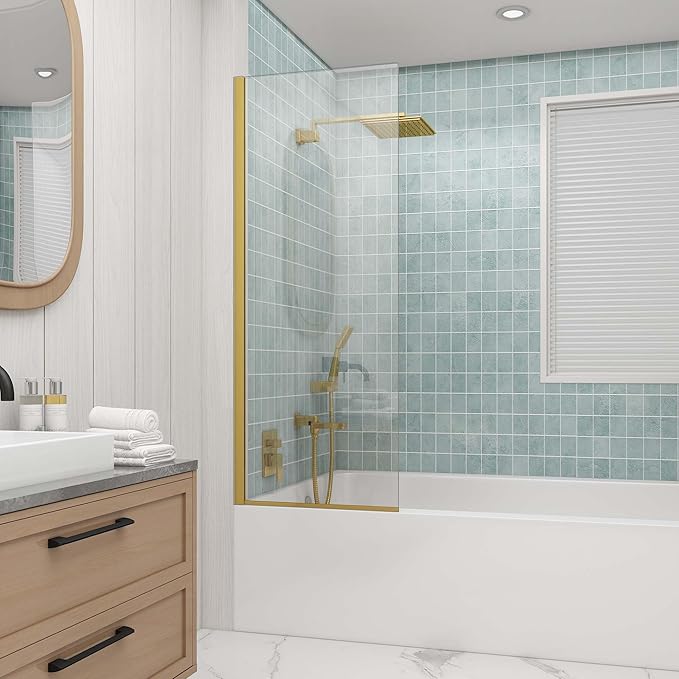 Sunrosa 24"×60" Bathtub Glass Panel, 8mm Thick Shower Screen, Brushed Gold by ElevateYourEverydayShower