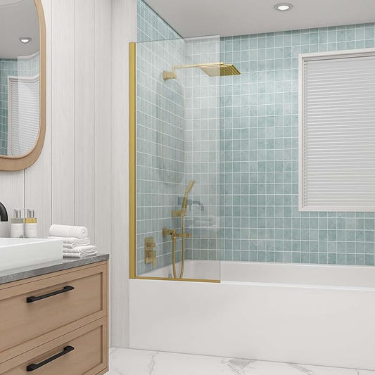 Sunrosa 24"×60" Bathtub Glass Panel, 8mm Thick Shower Screen, Brushed Gold by ElevateYourEverydayShower