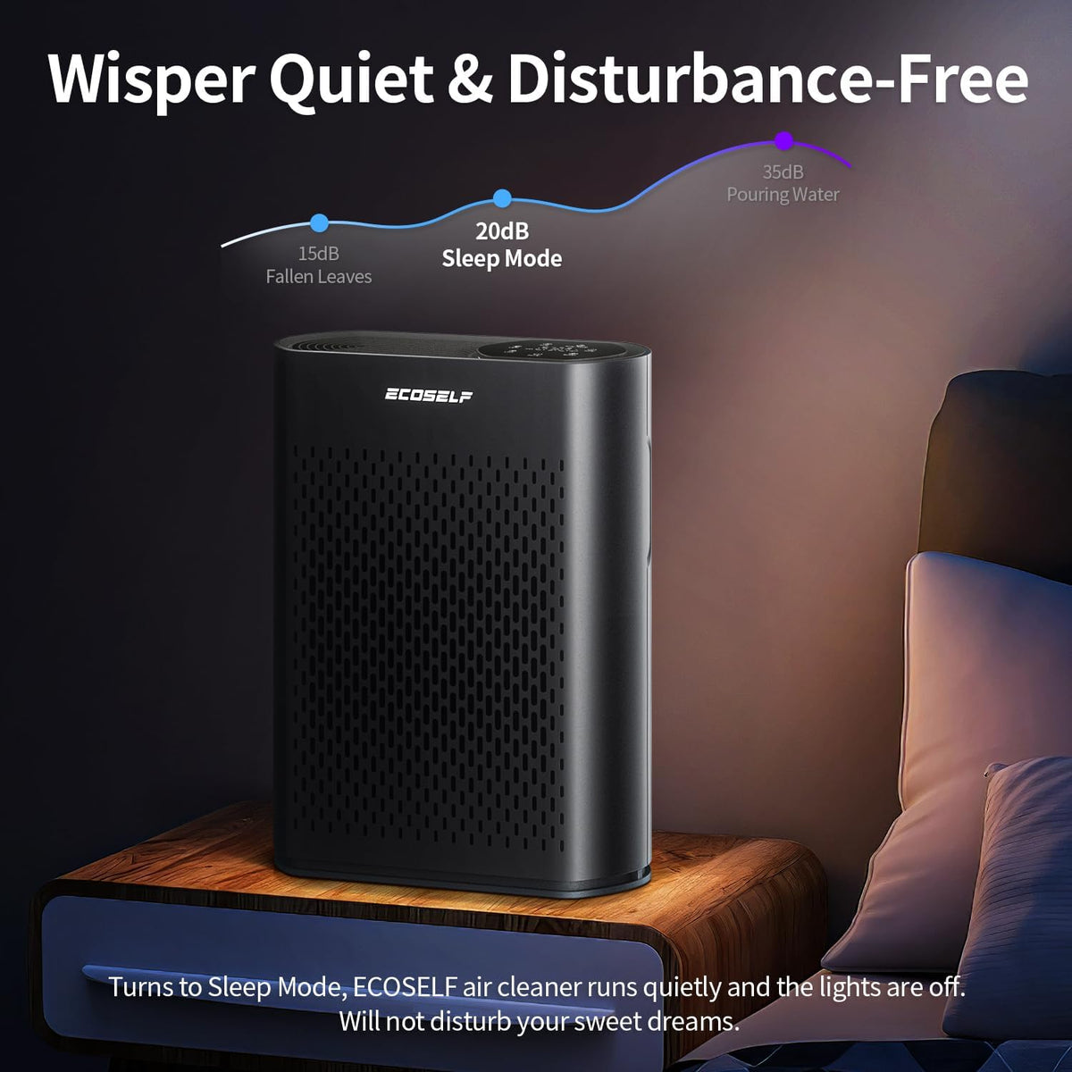 air purifier for large room, cleans 2,400 ft² showing dimensions
