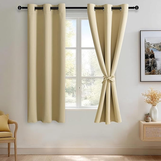 JIUZHEN Light Beige Blackout Curtains by JIUZHEN
