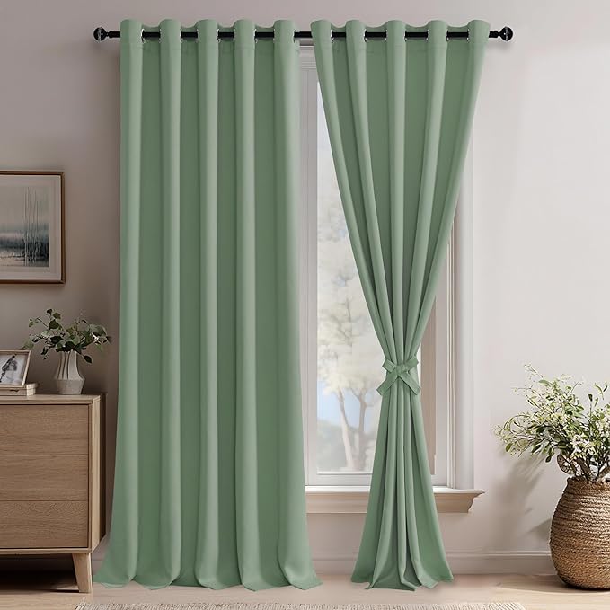 JIUZHEN Light Sage Blackout Curtains by JIUZHEN