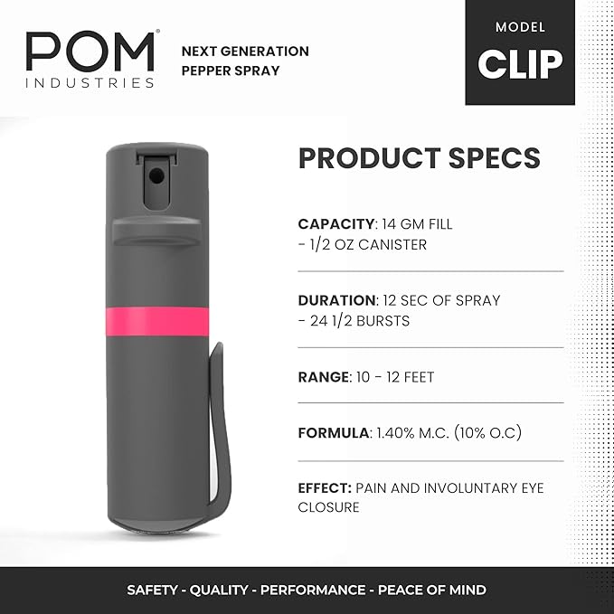 POM Pepper Spray Pocket Clip, Quick Flip Top Safety, Maximum Strength OC Formula - Image 3