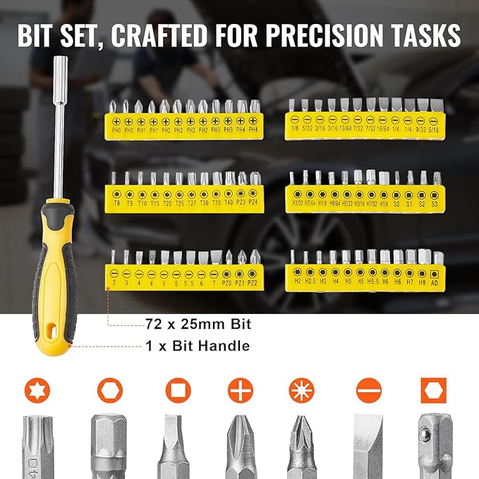 VEVOR Mechanics Tool Set 207 Pieces 1/4" 3/8" 1/2" Drive Sockets -SAE and - Image 5